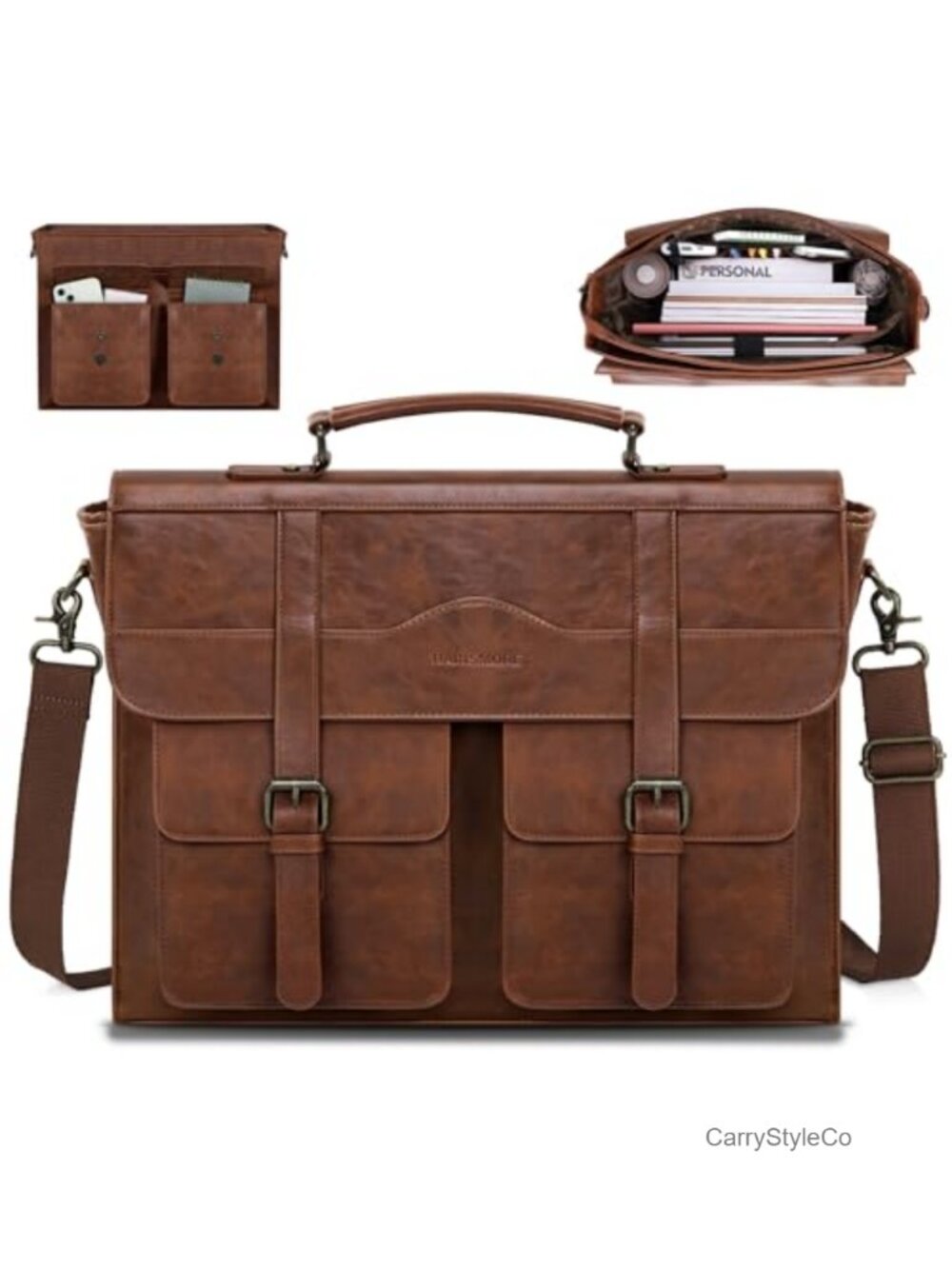 Vintage PU Leather Messenger Bag for Men Laptop Briefcase 17 Inch